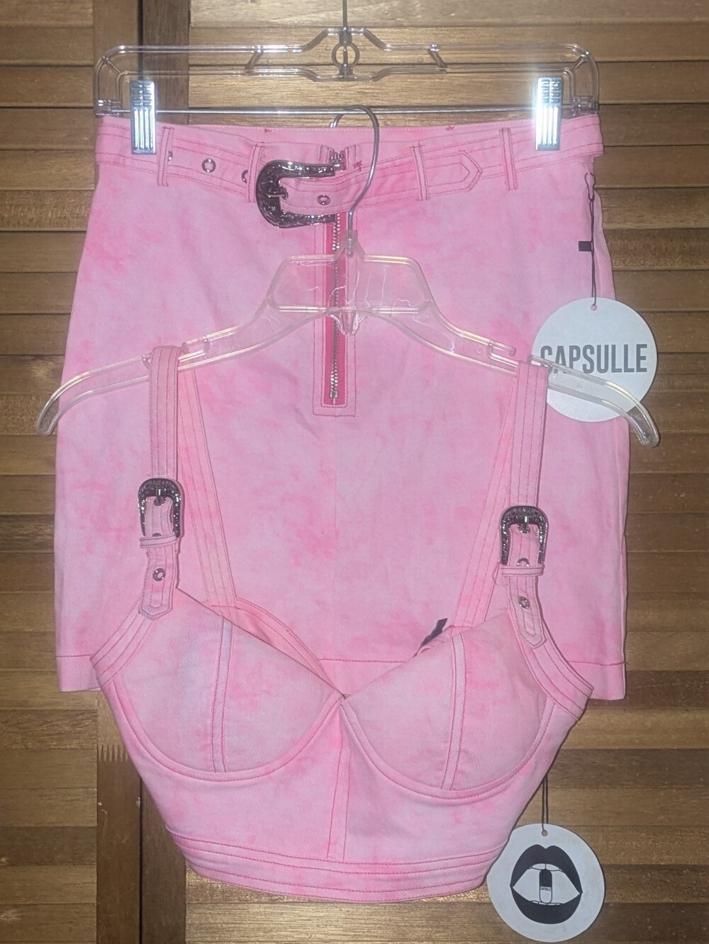 Capsulle Pink Two-Piece Crop Top and Mini Skirt Set